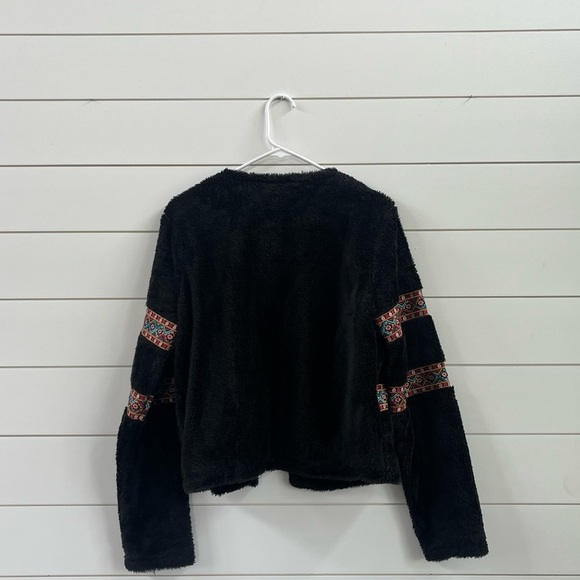 Savanna Jane Black and Red Teddy Jacket with Geometric Patterns - Picture 2 of 4